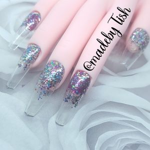 Clear Glitter Pink Long Ballerina Press On Nails